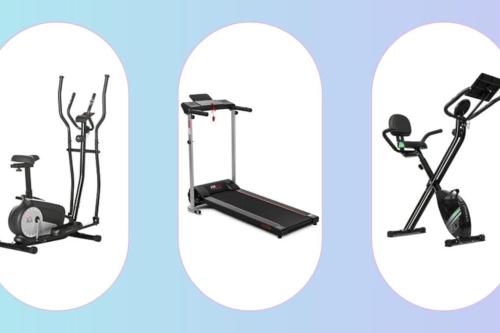 two views of a exercise bike and a elliptical treadmill at L'Entre 2 Mers avec piscine in Montech