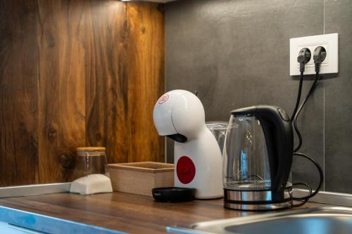 eine Küchentheke mit einem Mixer auf einer Spüle in der Unterkunft Zlatibor Centar Lux Apartman in Zlatibor