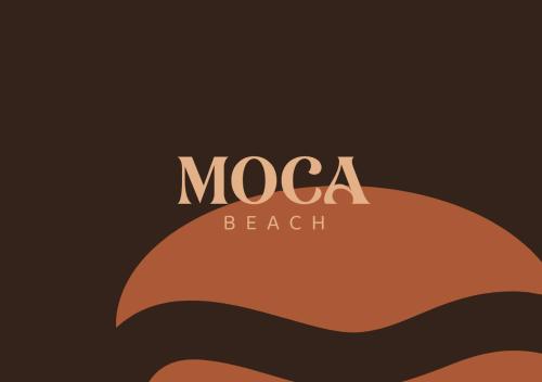 a sandwich with the words moza beach on a brown background at Almonds and Corals Jungle Resort in Puerto Viejo