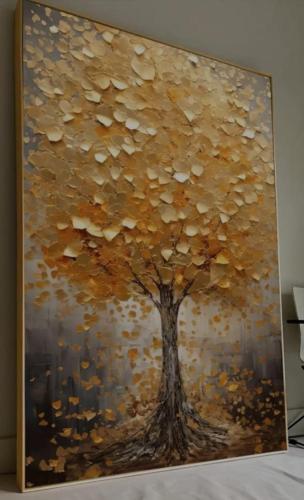a painting of a tree with leaves at La Cascade Ḩammām al Ghazzāz in Kelibia