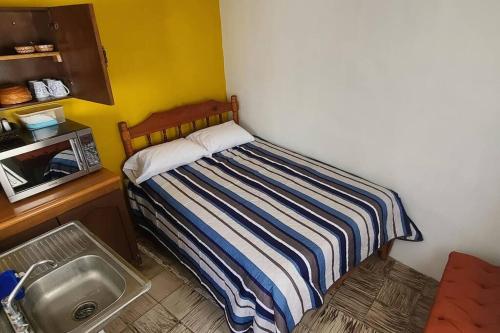 a small bedroom with a bed and a sink at Casa Habitación Frida Valentina in Tequila