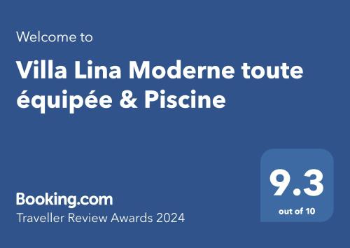 Ett certifikat, pris eller annat dokument som visas upp på Villa Lina Moderne toute équipée & Piscine