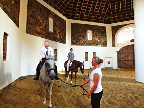 a man on a horse and a woman holding the reins at Zámecký Dvůr Černousy in V Poli