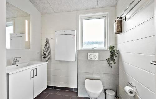 a bathroom with a toilet and a sink and a window at Cozy Home In Faaborg With Wifi in Fåborg