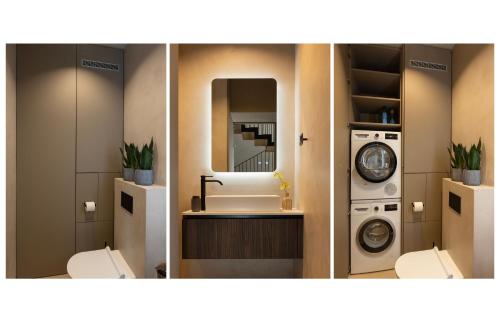 卡斯特里尔Luxury Villa Deneb with pool near Porec的带水槽和洗衣机的浴室