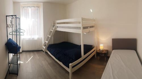 MesseixにあるVacances à la Campagne 4 étoiles à 30min des pistes de ski Mont Dore Sancyのベッドルーム1室(二段ベッド1組、はしご付)