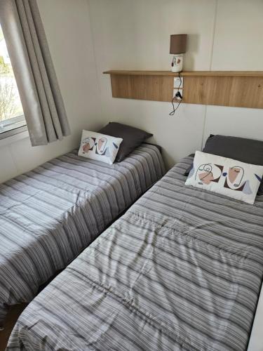 twee bedden naast elkaar in een slaapkamer bij Les rives de condrieu in Condrieu