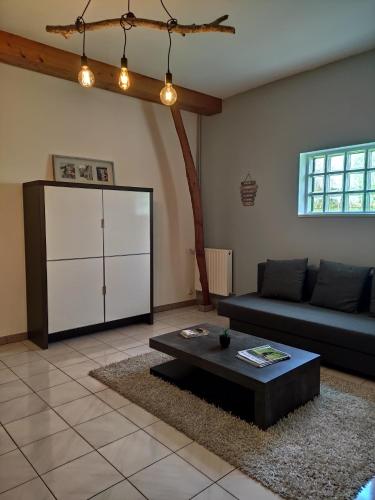 un salon avec un canapé et une table basse dans l'établissement Domaine de l'Olympe, à Domart-en-Ponthieu