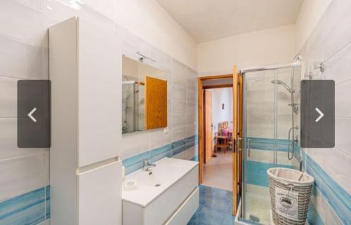 a bathroom with a sink and a shower at La Casa sulla Scogliera Acciaroli in Acciaroli