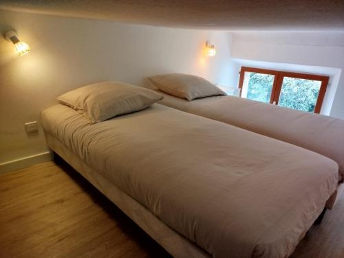 deux lits côte à côte dans une chambre dans l'établissement Grand studio avec terrasse, à Cannes