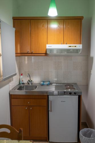 a kitchen with a sink and a stove at Katerina Roza Studios - Heartfelt Hospitality in the City in Naxos Chora