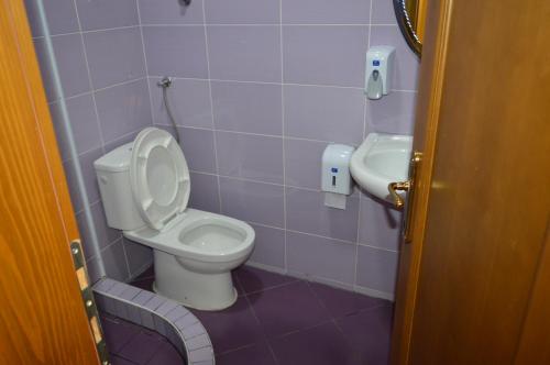 a bathroom with a toilet and a sink at Castle waterfront apartments in Dinoša