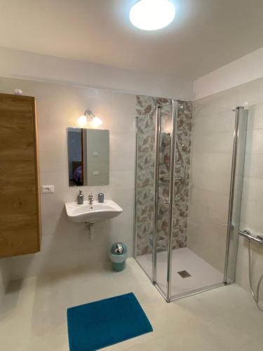 a bathroom with a shower and a sink at La Casa Di Pericle in Brenzone sul Garda