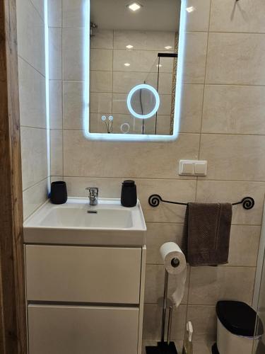 Koupelna v ubytování Apartamentai pas Rasą