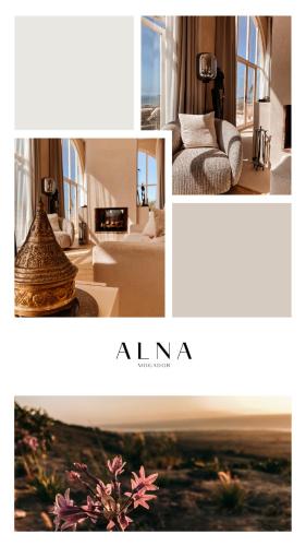 a collage of photos of a room with a bed and a room with at ALNA mogador in Akermoud