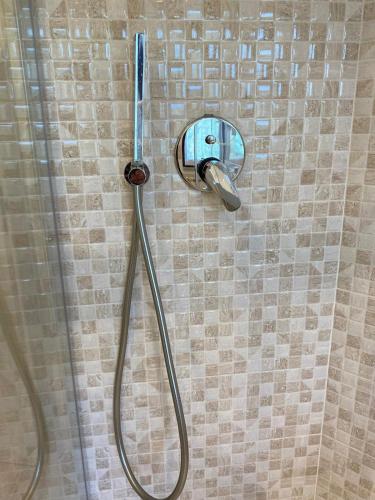 a shower with a hose in a shower stall at Green Quiet Affittacamere in Pignone