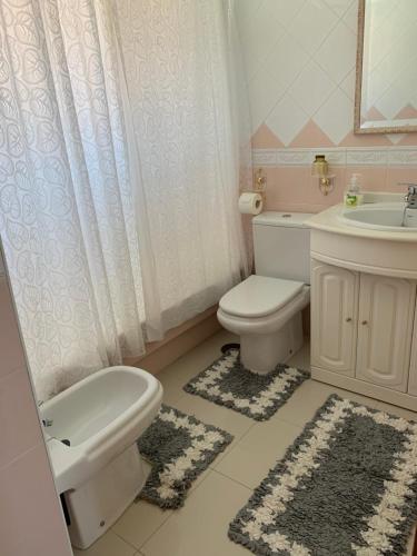 ein Badezimmer mit Toilette, Waschbecken und Dusche in der Unterkunft Precioso Duplex en Sanxenxo a 400m de las playas in Sanxenxo