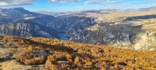 an autumn view of a mountain valley with a lake at Delicious in Pluzine