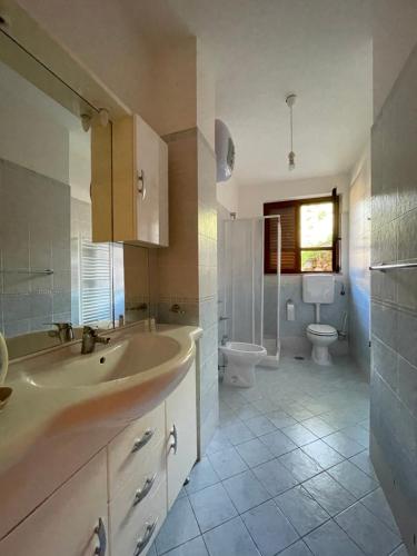 a bathroom with a sink and a toilet at Terrazza sul mare Pisciotta - Palinuro in Pisciotta