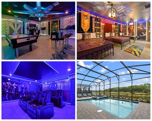 a collage of photos of a house with a pool table at Top 5 percent Luxury Villa at Storey Lake mins to Disney in Kissimmee