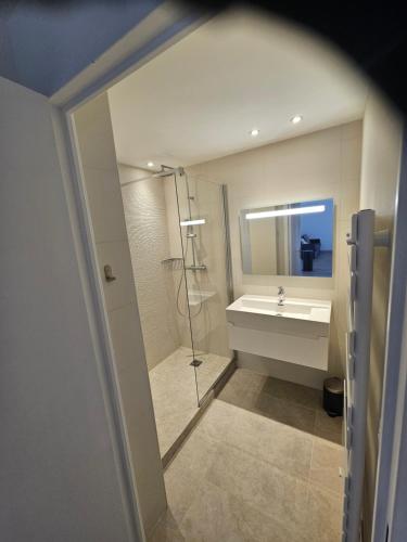 une salle de bain avec un lavabo et une douche dans l'établissement Beautiful 1 bedroom flat, à Nice
