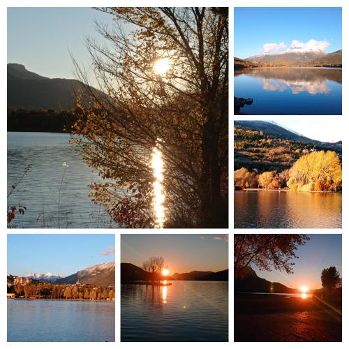a collage of different pictures of a lake at Les Campanules du rivage in Embrun