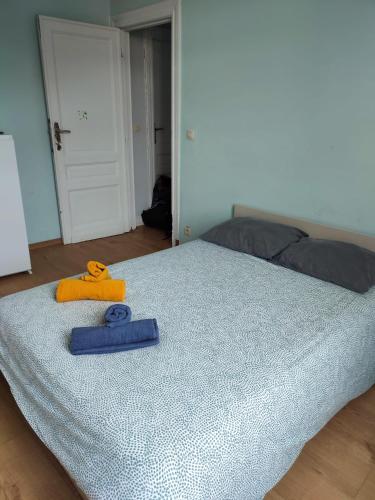 Chambre confortable avec un lit double à schaerbeek cle bleuにあるベッド