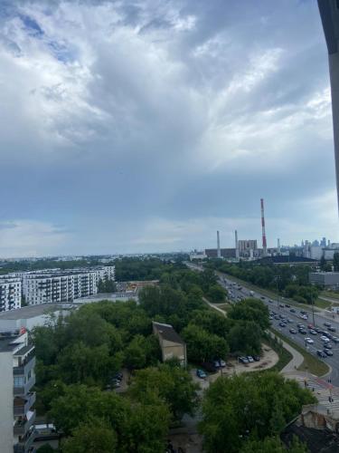 a view of a city from a building at Apartament Modlińska in Warsaw