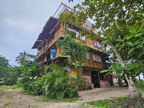 um edifício com hera a crescer ao lado dele em Natyva House em Guachaca
