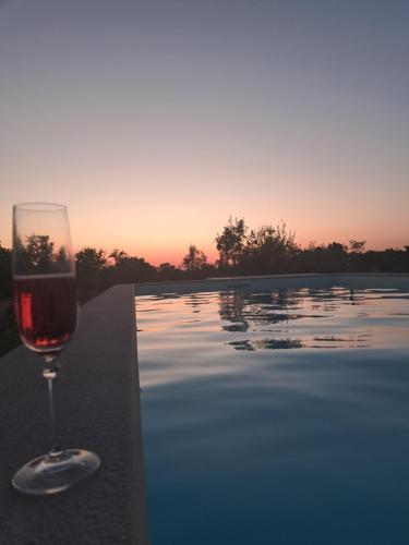 una copa de vino junto a la piscina en Monte do Rochinha, en Monte da Cardosa