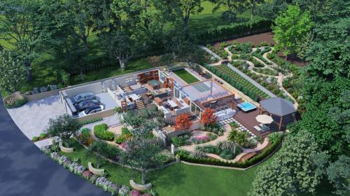 an aerial view of a house with a garden at The Sanctuary in Laguna Hills