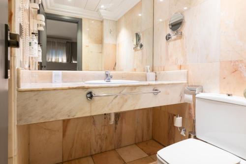 a bathroom with a sink and a toilet at Habitus Hotel Europa in Pamplona