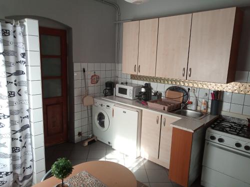 Il comprend une cuisine équipée d'un lave-linge et d'un four micro-ondes. dans l'établissement Passion Apartment, à Pécs