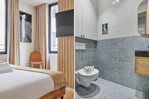 une chambre d'hôtel avec un lit et une salle de bain dans l'établissement Apartment center of Paris by Studioprestige, à Paris