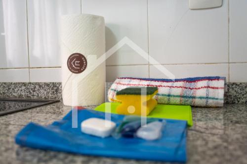 a roll of paper towels and a toy on a counter at El gayo - Apartamento en Luanco in Luanco