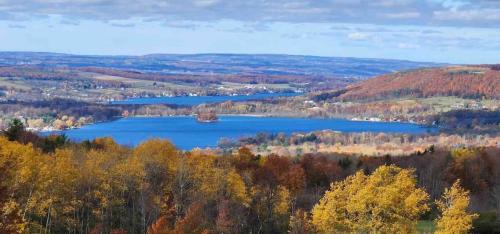 a view of a lake in the fall at Serenity on Lamoka in Hammondsport