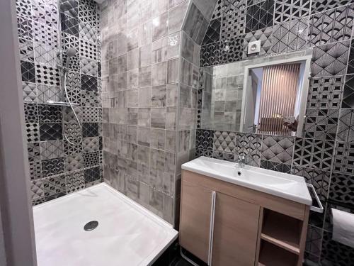 une salle de bain avec une douche, un lavabo et une baignoire dans l'établissement Horus Elegant Gare SNCF 4p, à Clermont-Ferrand