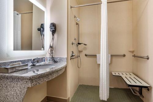 ein Bad mit einer Dusche und einem Waschbecken in der Unterkunft Comfort Suites Airport in Luckney