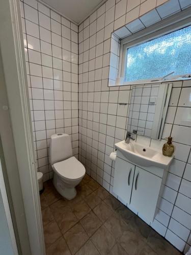 a bathroom with a toilet and a sink at Bredebro Kro in Bredebro