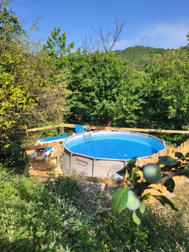 - une piscine dans une cour arborée dans l'établissement Convivial gîte 6-10-13 pers avec jacuzzi Cévennes entre Anduze et Alès, à Carnoulès