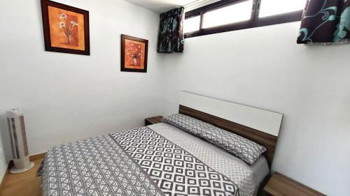 una camera da letto con un letto e una finestra di THE BEST OCEAN VIEW a Playa de las Americas