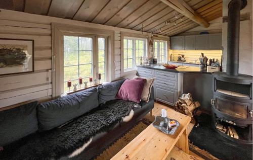 a living room with a couch and a stove at Awesome Home In Aurdal With Sauna in Aurdal