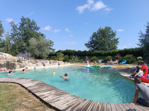 un groupe de personnes jouant dans une piscine dans l'établissement Domaine D'Erras - la bergeronnette, à Queyrac