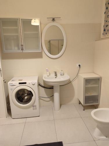 a bathroom with a washing machine and a sink at Al Nido in Pietramurata