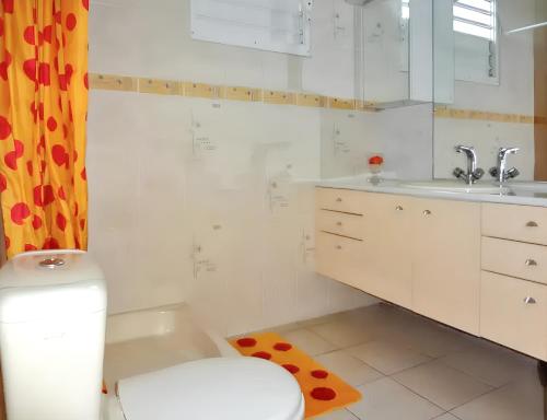 łazienka z toaletą i umywalką w obiekcie Maison de 3 chambres avec terrasse amenagee et wifi a Port Louis w mieście Port-Louis