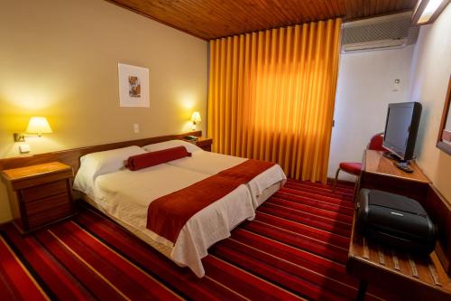 a hotel room with a bed and a flat screen tv at Hotel Eurosol Seia Camelo in Seia