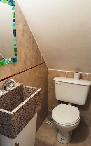 a bathroom with a toilet and a sink at Departamento amplio a metros del mar in Puerto Madryn