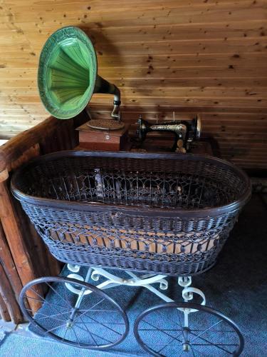 a basket with a mirror on top of it at Chata Rybná 18 in Pernink