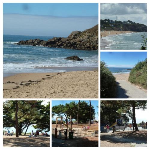 un collage de quatre photos d'une plage dans l'établissement Appartement Duplex 3 chambres, à Pornichet