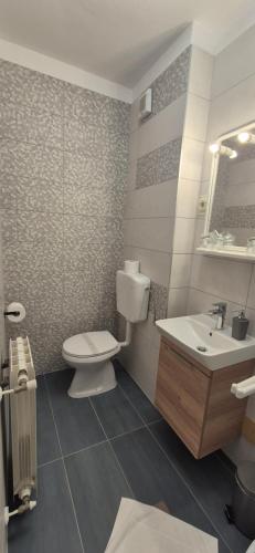 a bathroom with a toilet and a sink at Hotel Carmen in Krnica